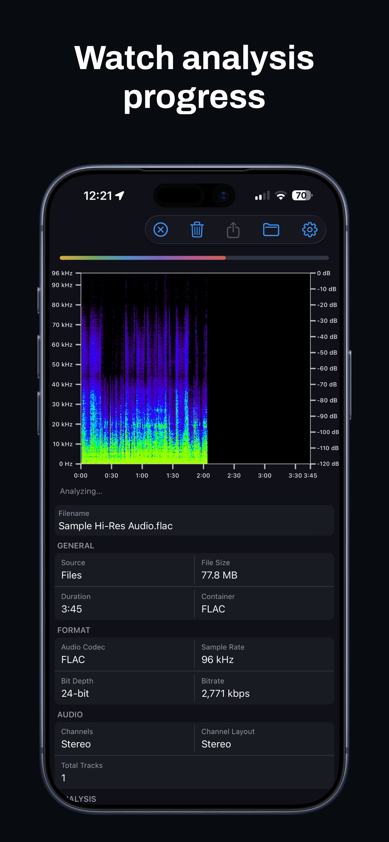 iPhone analysis progress while generating a spectrogram