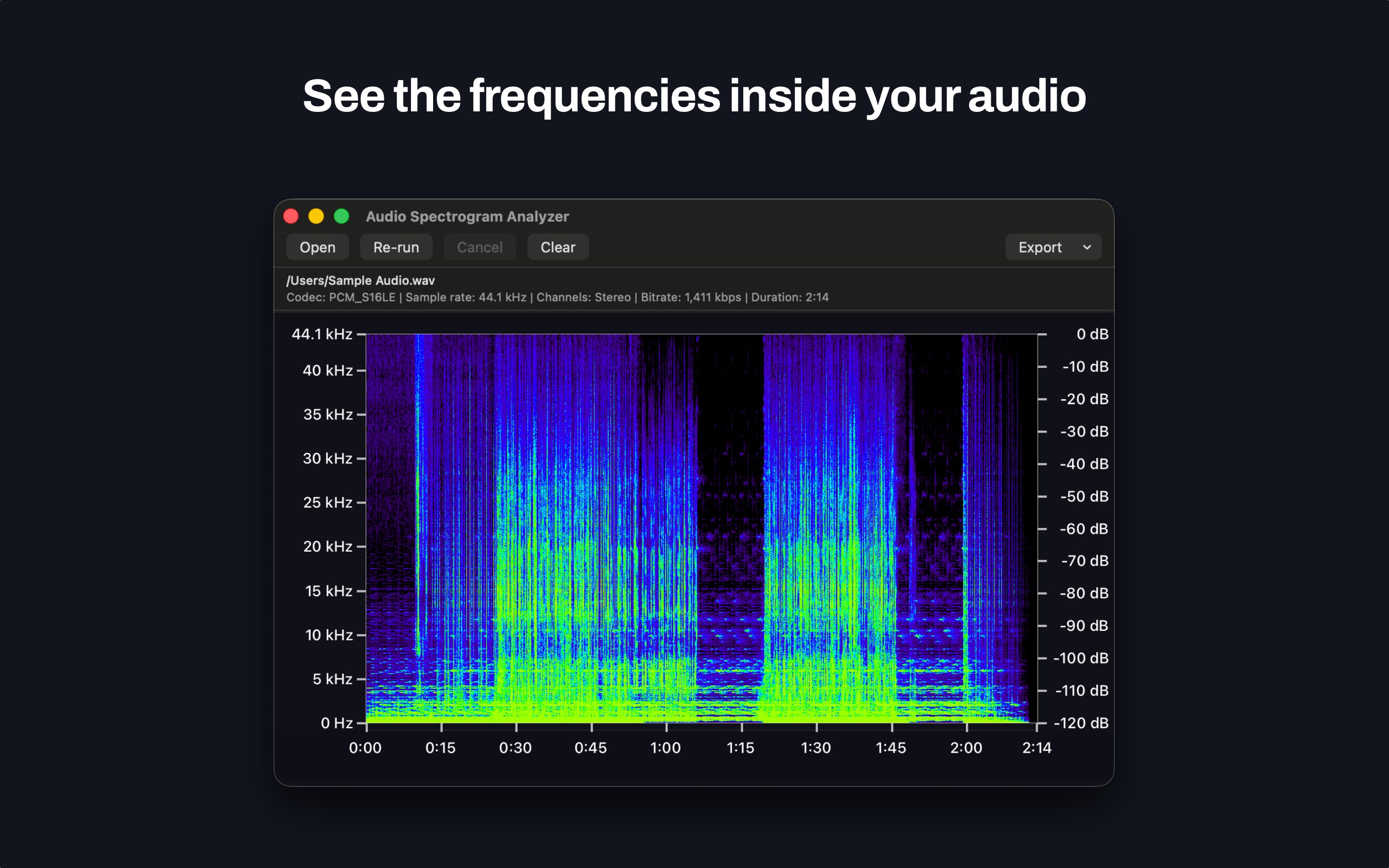 Mac spectrogram view showing frequencies inside an audio file