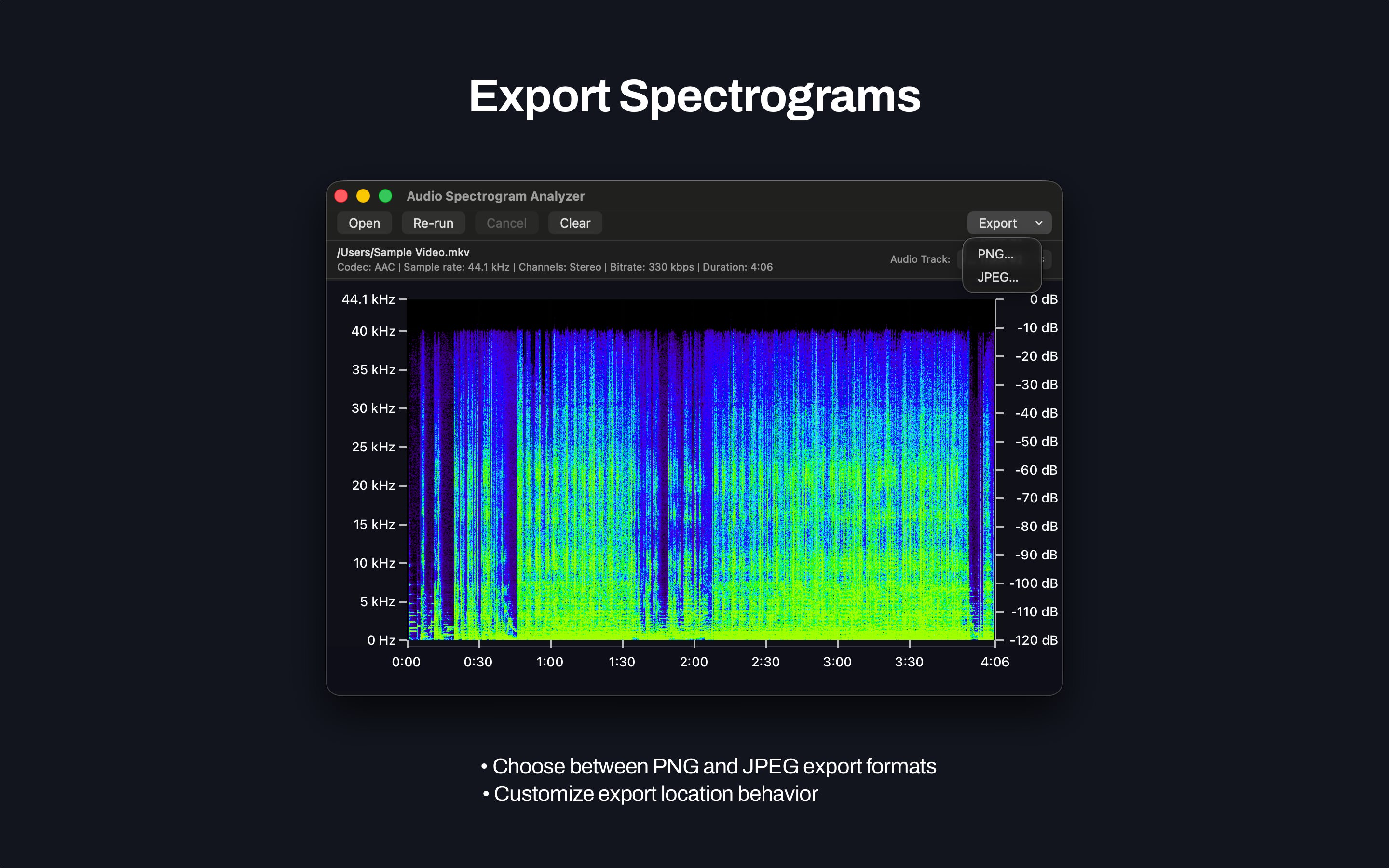 Mac export options for spectrogram images