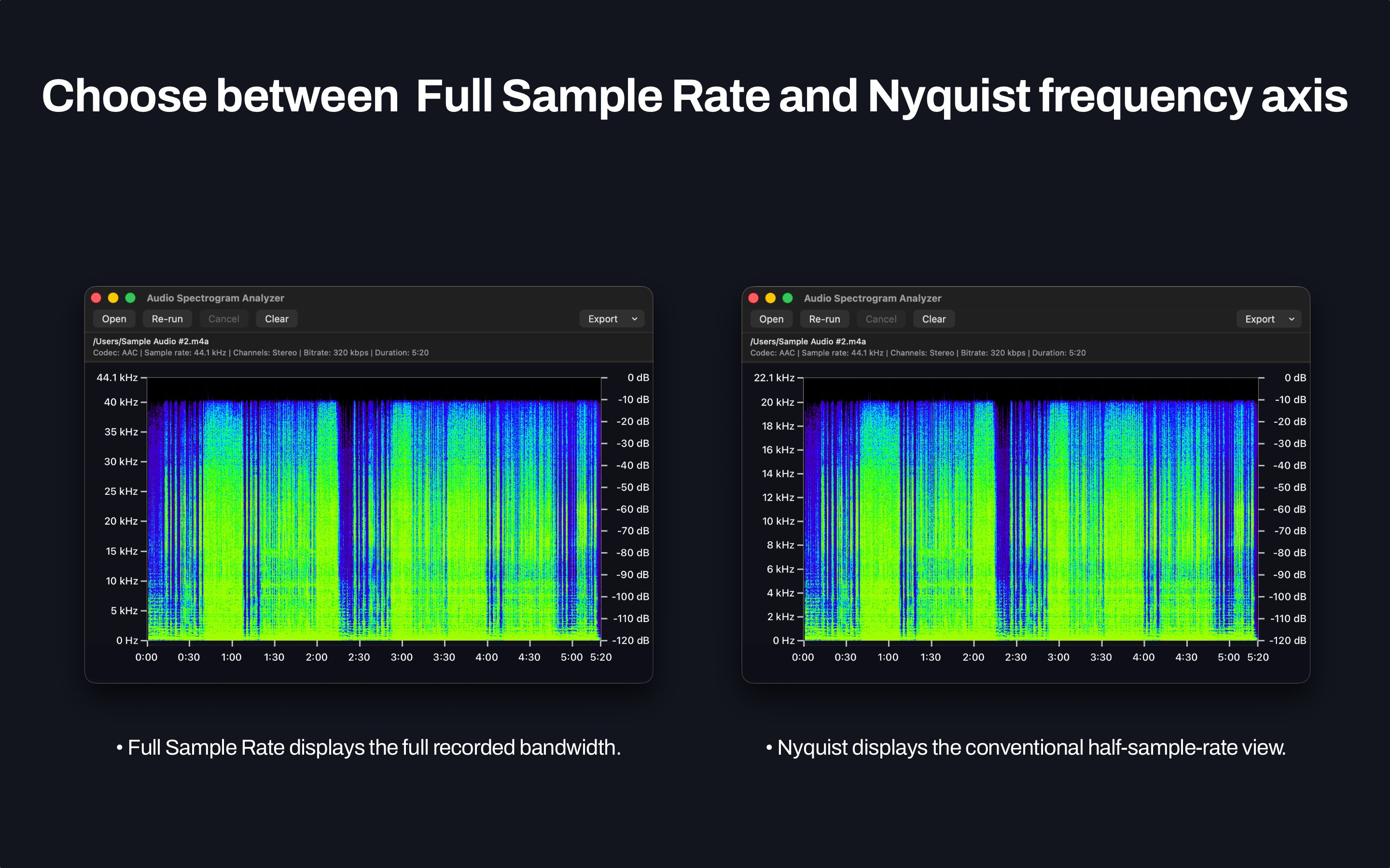 Mac frequency-axis mode selection between Full Sample Rate and Nyquist