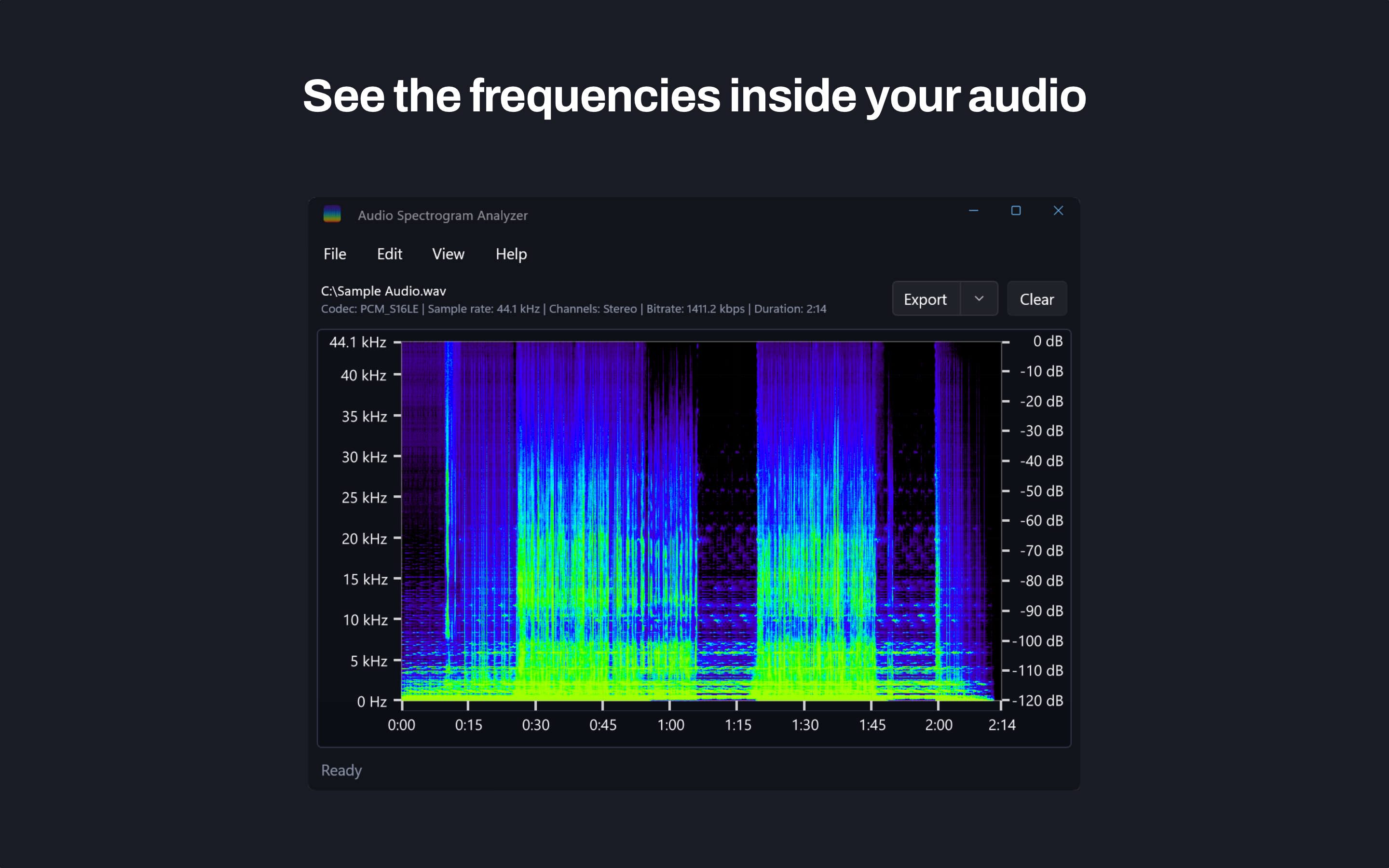 Windows spectrogram view showing frequencies inside an audio file