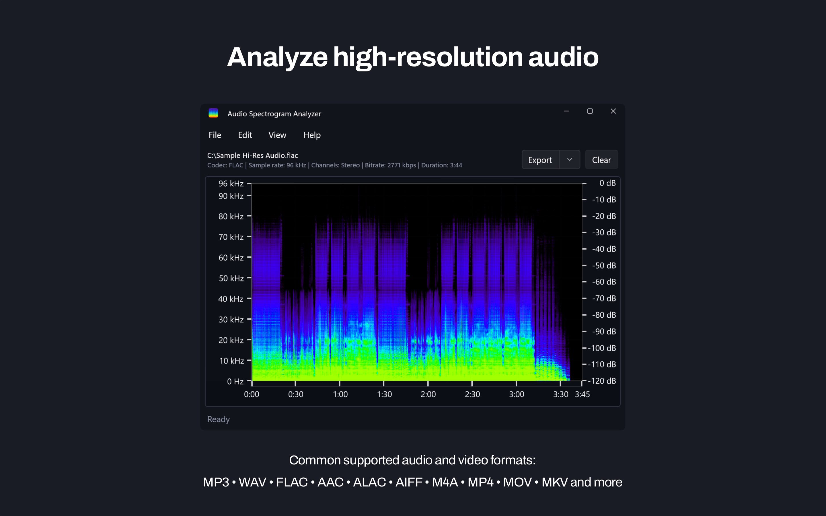 Windows app analyzing a high-resolution audio file