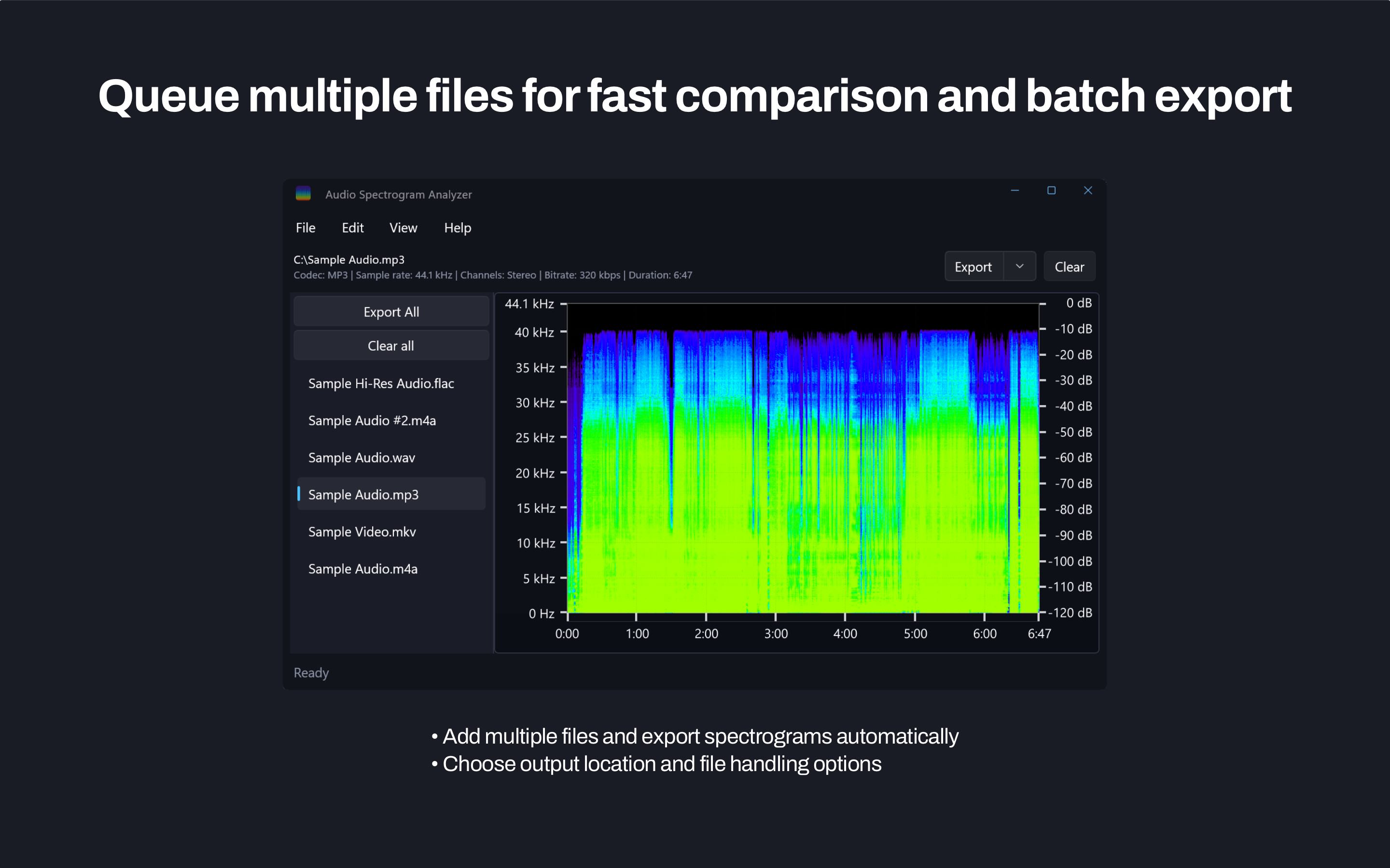 Windows app queuing multiple files for comparison and batch export